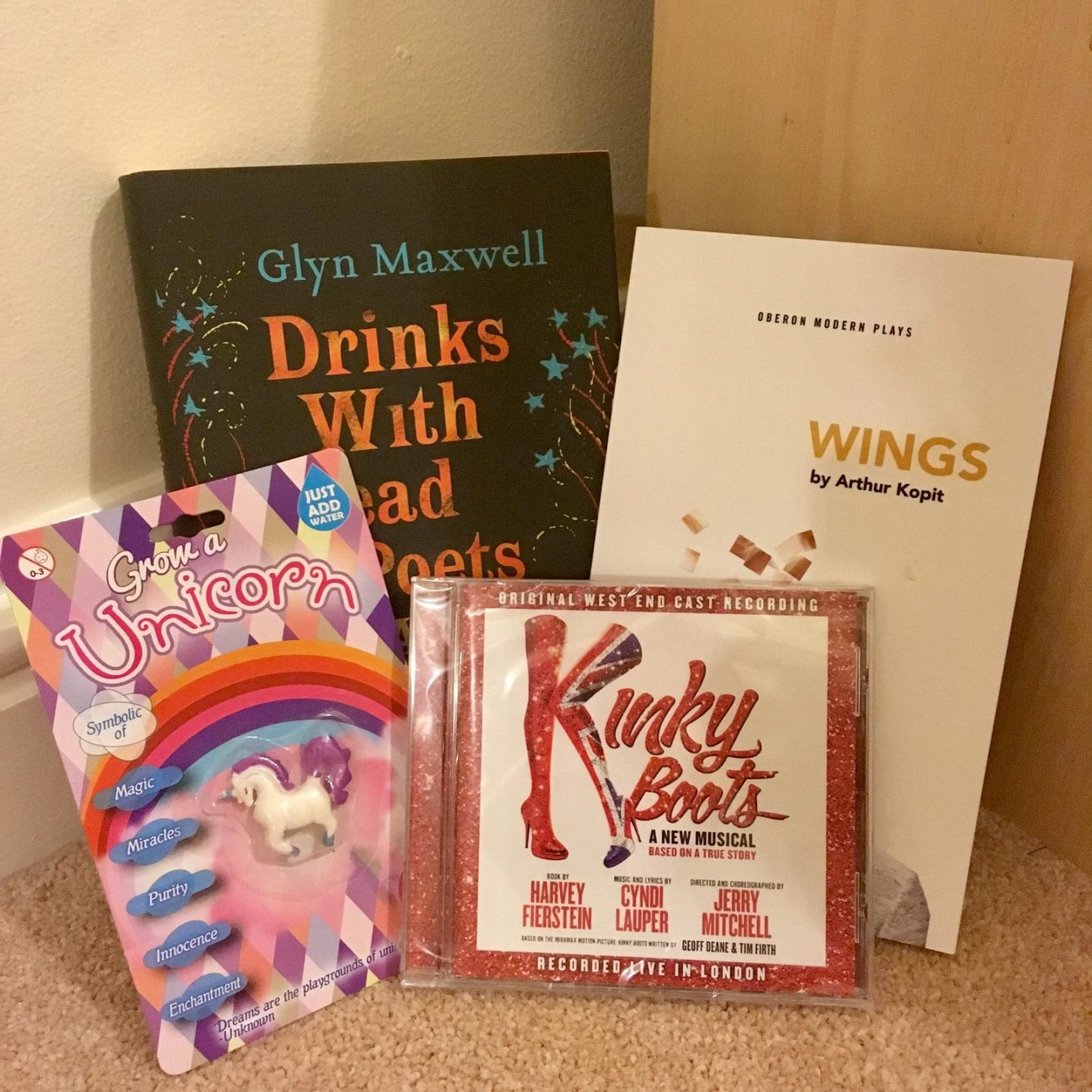 giveaway prizes, books, CD and unicorn toy