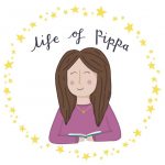 graphic logo featuring girl holding book, reading 'life of pippa'