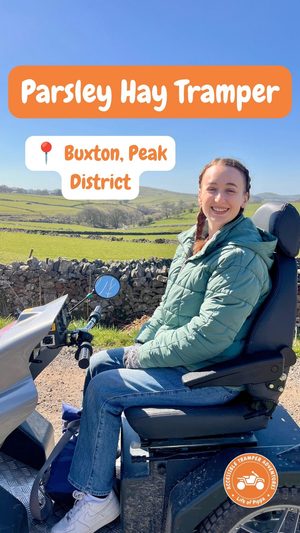 Pippa in a rented Tramper on the pathways at Parsley Hay in the Peak Distrcit.